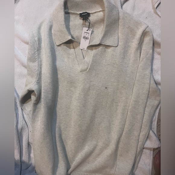 EXPRESS----BRAND NEW W TAGS!--GORGEOUS COTTON JOHNNY COLLAR OATMEAL SWEATER - Picture 3 of 5